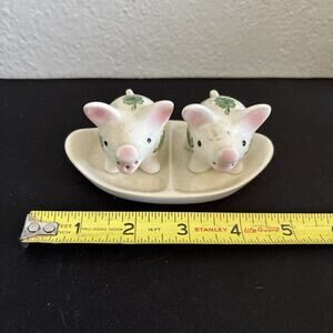 Vintage Goebel Porcelain Cloverleaf Pig Salt & Pepper Shakers On Tray W-Germany